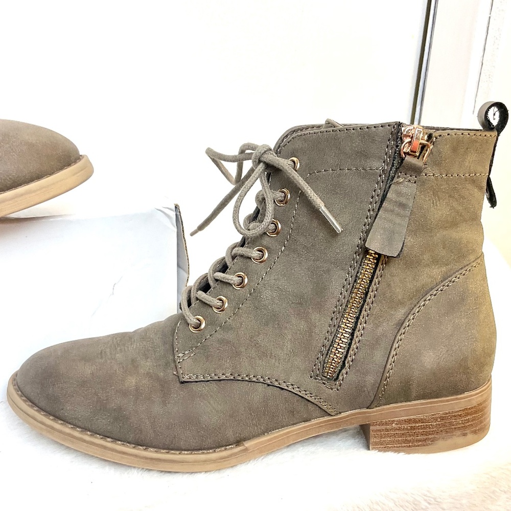 XAPPEAL BROWN WOMENS LACI SIDE ZIP COMBAT MOTO BOOT WITH GOLD DETAIL sz 7 - Picture 9 of 13